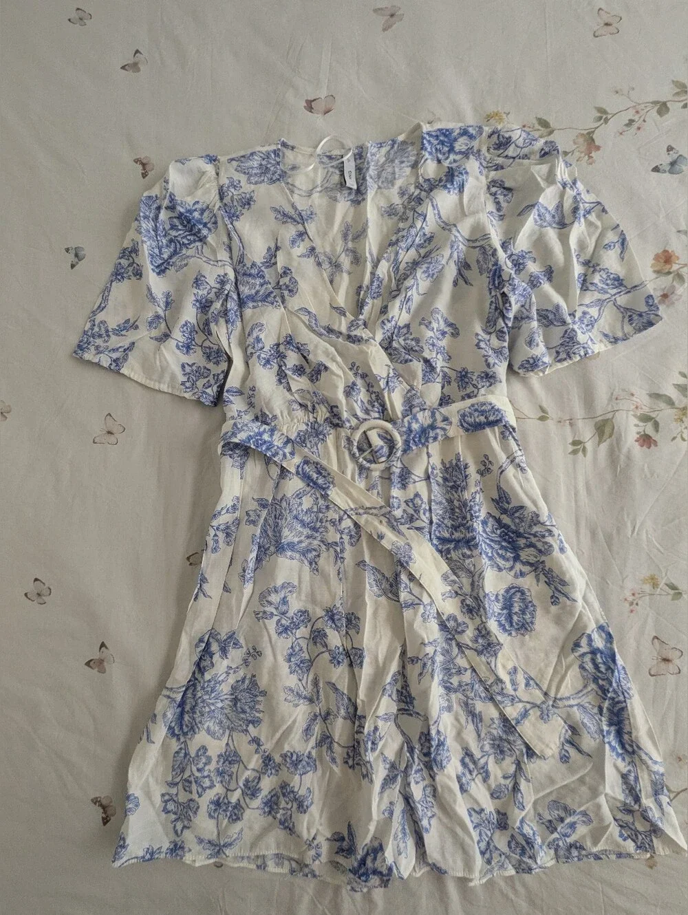 Mango White Dress with Blue Floral Print - Picture 4 of 14
